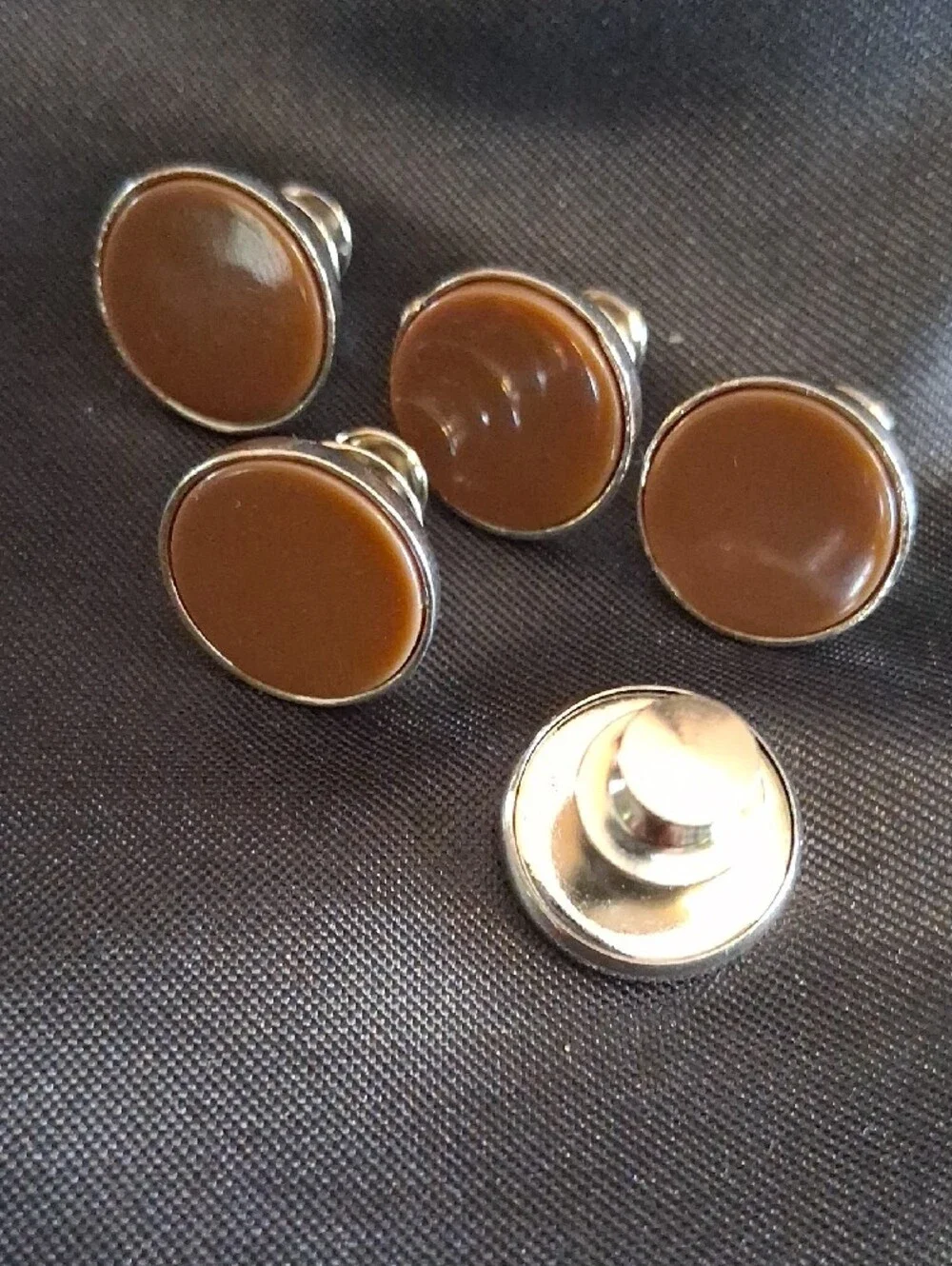 Classic Brown Enamel Cufflinks with Silver Trim
